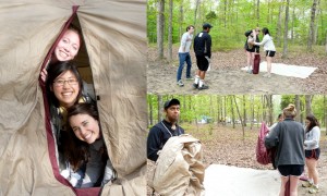 Setting up the tent.