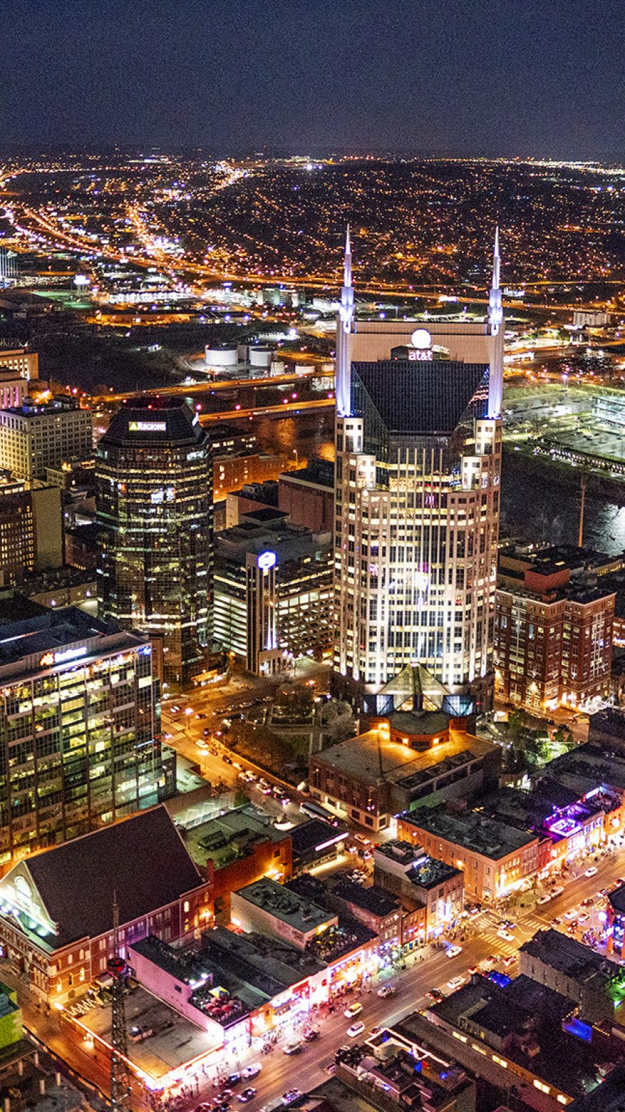 Aerial photo of Downtown Nashville including the Titans Football Stadium.  (Photo by Joe Howell)