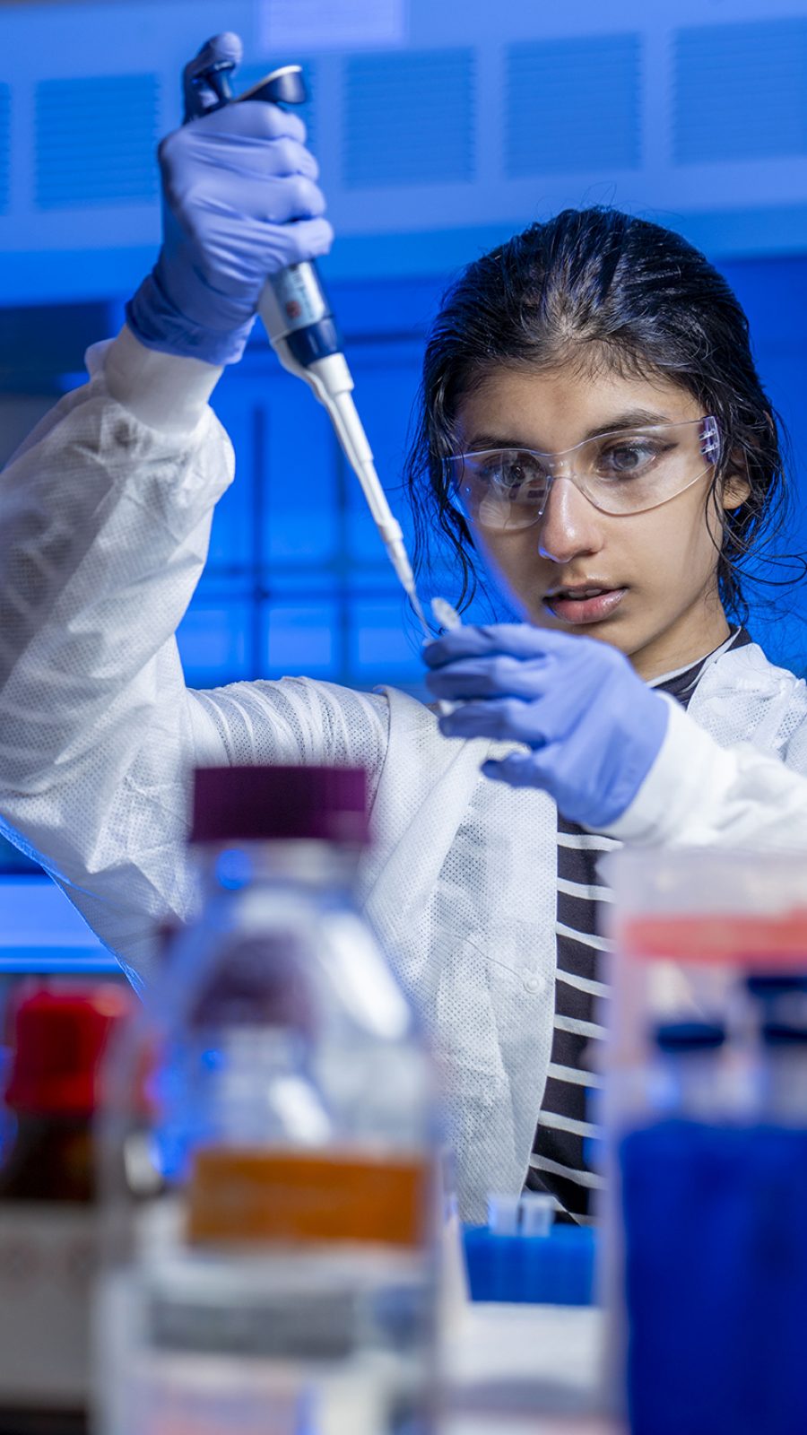 Student Athira Sivadas works in Lars Plate lab at Stevenson Science Center.
